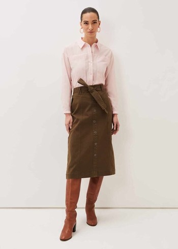 Phase Eight Dina Denim Belted Skirts Khaki USA | 6912583-VJ